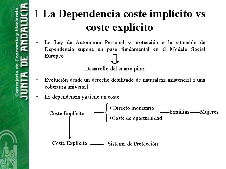 1 La Dependencia coste implícito vs coste explícito • La Ley de Autonomía Personal