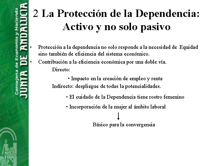 2 La Protección de la Dependencia: Activo y no solo pasivo • • Protección