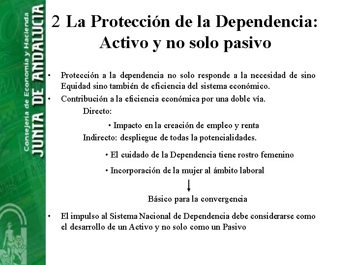 2 La Protección de la Dependencia: Activo y no solo pasivo • • Protección