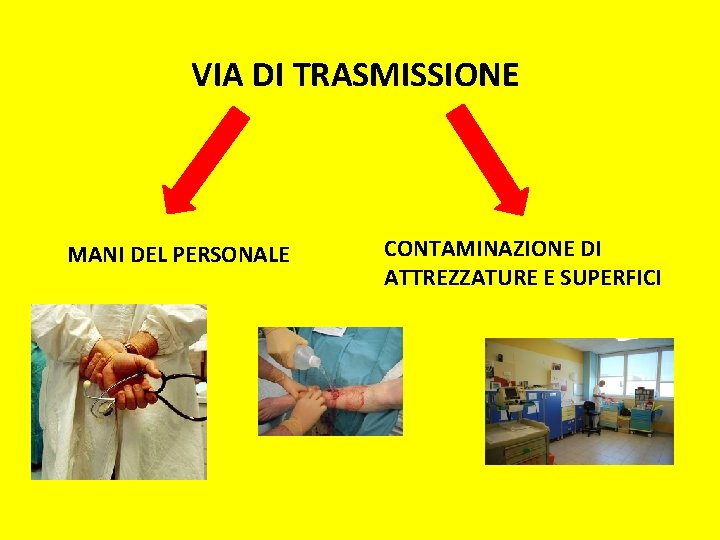VIA DI TRASMISSIONE MANI DEL PERSONALE CONTAMINAZIONE DI ATTREZZATURE E SUPERFICI 