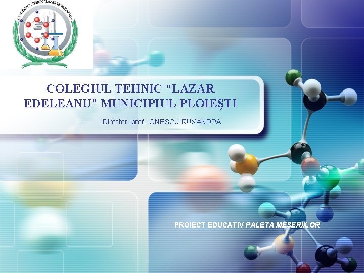 COLEGIUL TEHNIC “LAZAR EDELEANU” MUNICIPIUL PLOIEŞTI Director: prof. IONESCU RUXANDRA PROIECT EDUCATIV PALETA MESERIILOR