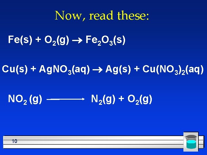 Now, read these: Fe(s) + O 2(g) ® Fe 2 O 3(s) Cu(s) +