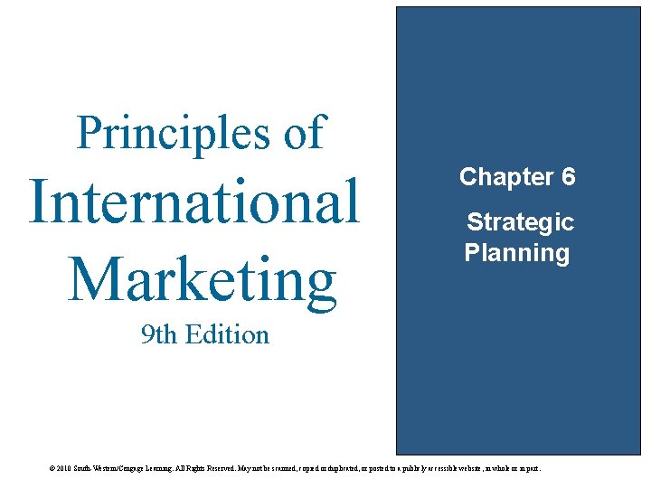 Principles of International Marketing Chapter 6 Strategic Planning