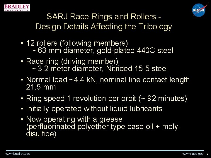 SARJ Race Rings and Rollers Design Details Affecting the Tribology • 12 rollers (following SARJ Race Rings and Rollers Design Details Affecting the Tribology • 12 rollers (following