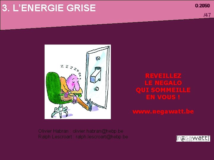 3. L’ENERGIE GRISE /47 REVEILLEZ LE NEGALO QUI SOMMEILLE EN VOUS ! www. negawatt.