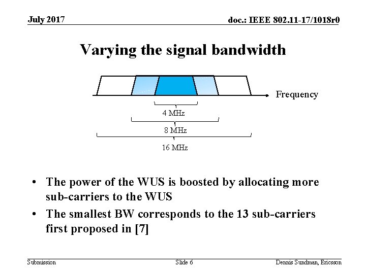 July 2017 doc. : IEEE 802. 11 -17/1018 r 0 Varying the signal bandwidth