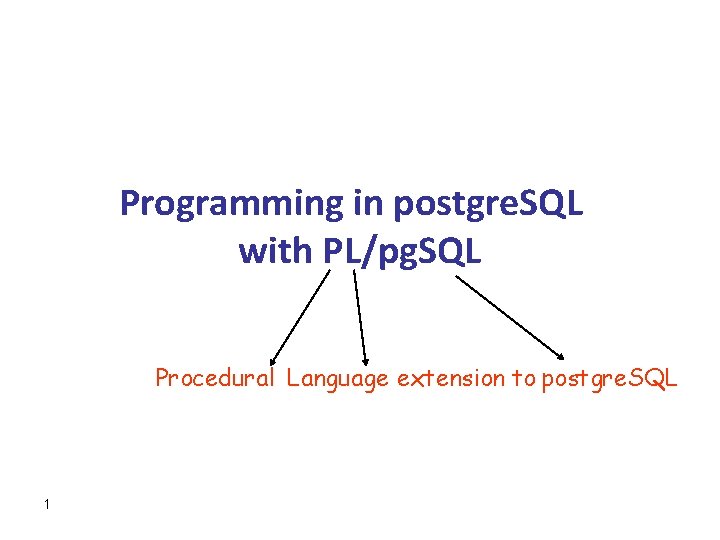 Programming in postgre. SQL with PL/pg. SQL Procedural Language extension to postgre. SQL 1