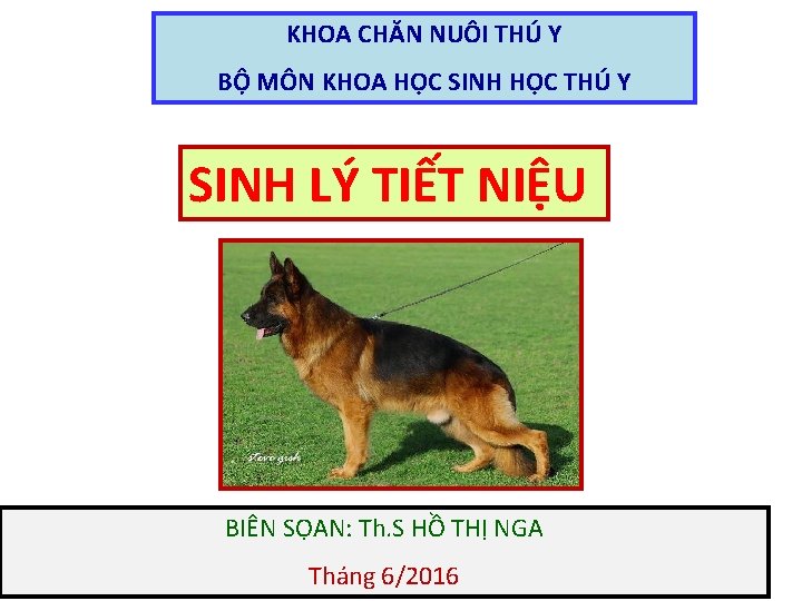 KHOA CHĂN NUÔI THÚ Y BỘ MÔN KHOA HỌC SINH HỌC THÚ Y SINH