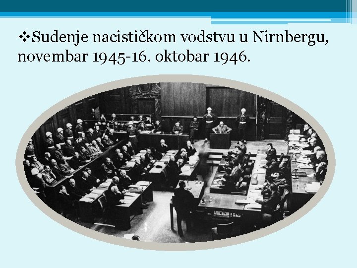 v. Suđenje nacističkom vođstvu u Nirnbergu, novembar 1945 -16. oktobar 1946. 