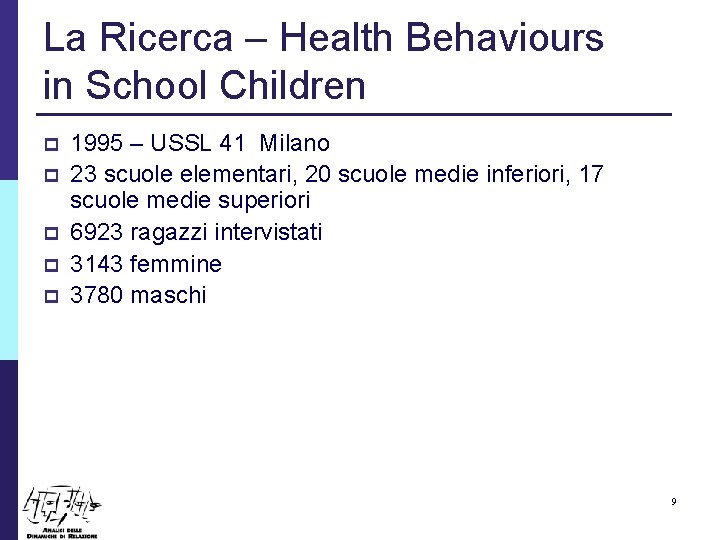 La Ricerca – Health Behaviours in School Children p p p 1995 – USSL