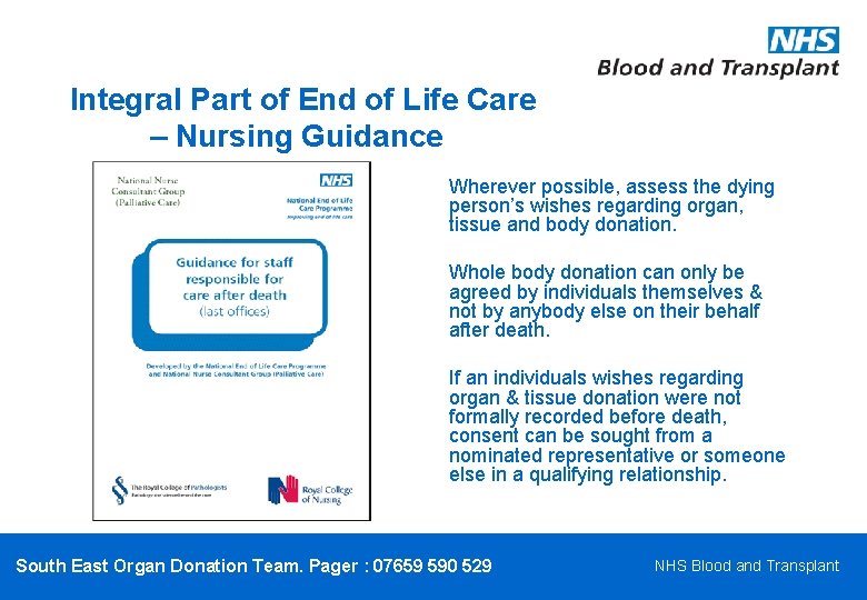 Integral Part of End of Life Care – Nursing Guidance Wherever possible, assess the