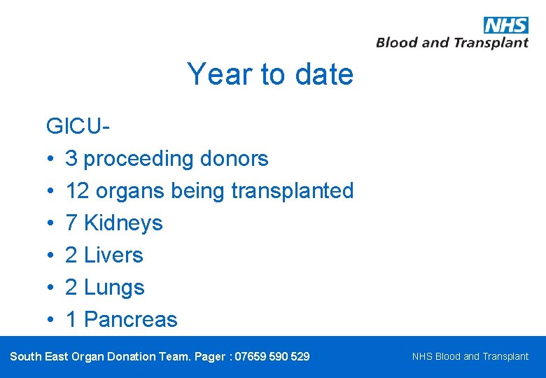 Year to date GICU • 3 proceeding donors • 12 organs being transplanted •