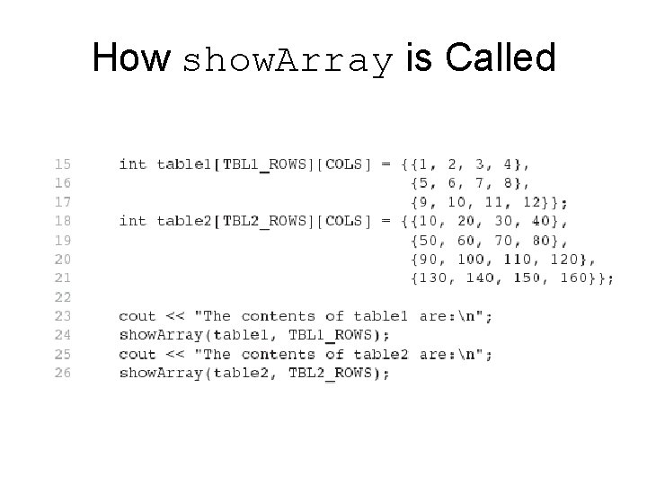 How show. Array is Called 