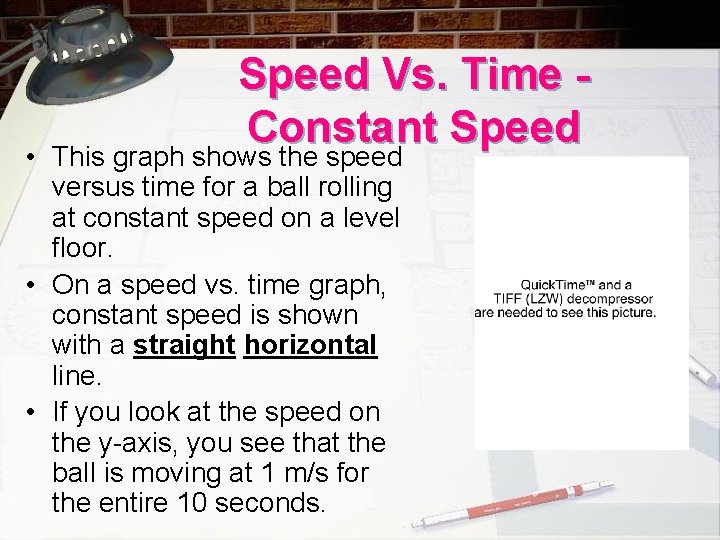 Speed Vs. Time Constant Speed • This graph shows the speed versus time for