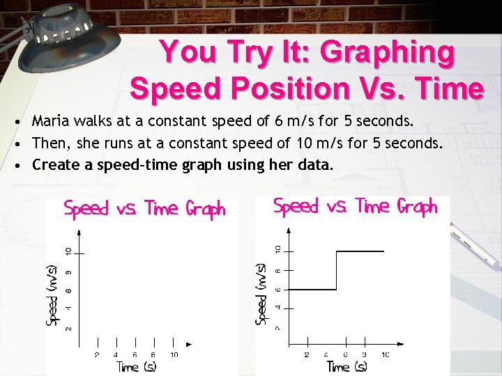 You Try It: Graphing Speed Position Vs. Time • Maria walks at a constant