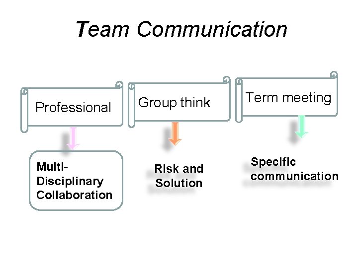 Team Communication Professional Multi. Disciplinary Collaboration Group think Risk and Solution Term meeting Specific