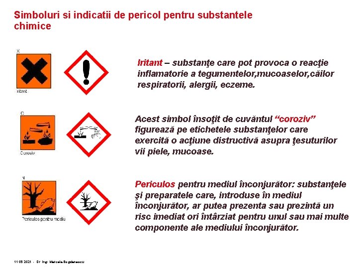 Simboluri si indicatii de pericol pentru substantele chimice Iritant – substanţe care pot provoca