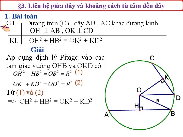 § 3. Liên hệ giữa dây và khoảng cách từ tâm đến dây 1.