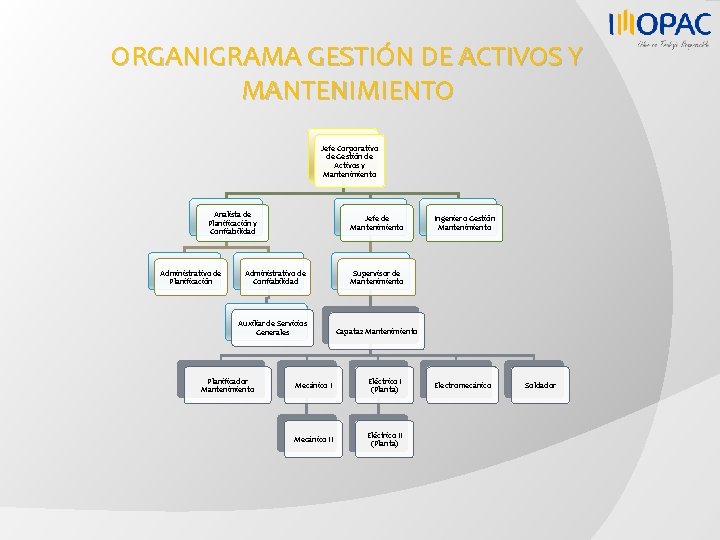 ORGANIGRAMA GESTIÓN DE ACTIVOS Y MANTENIMIENTO Jefe Corporativo de Gestión de Activos y Mantenimiento