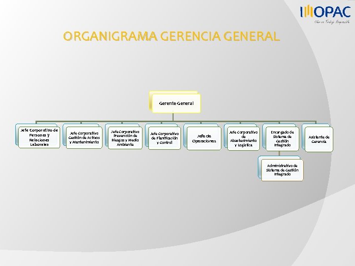 ORGANIGRAMA GERENCIA GENERAL Gerente General Jefe Corporativo de Personas y Relaciones Laborales Jefe Corporativo