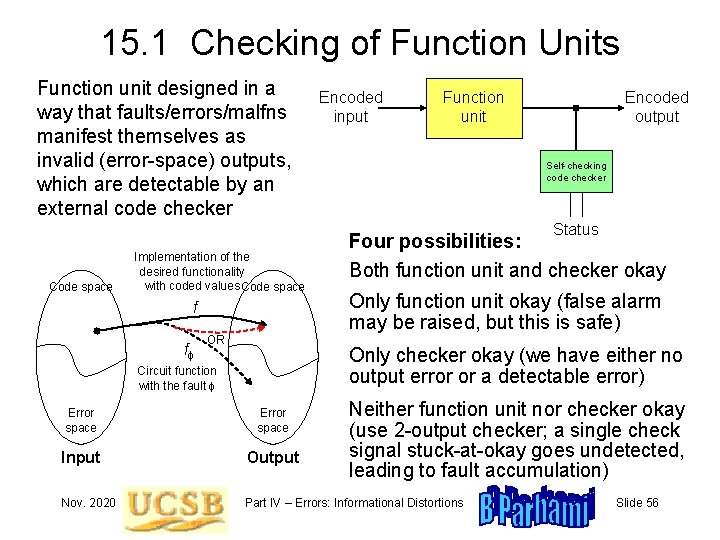 15. 1 Checking of Function Units Function unit designed in a way that faults/errors/malfns