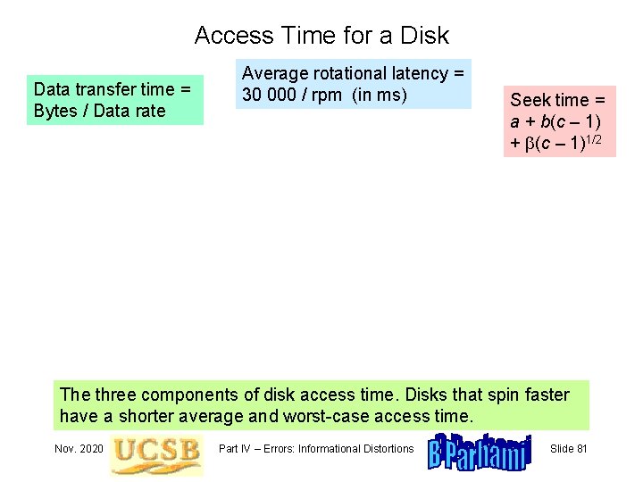 Access Time for a Disk Data transfer time = Bytes / Data rate Average