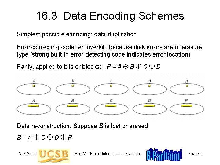 16. 3 Data Encoding Schemes Simplest possible encoding: data duplication Error-correcting code: An overkill,