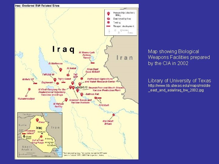 Map showing Biological Weapons Facilities prepared by the CIA in 2002 Library of University