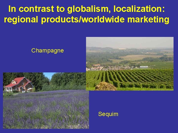In contrast to globalism, localization: regional products/worldwide marketing Champagne Sequim 