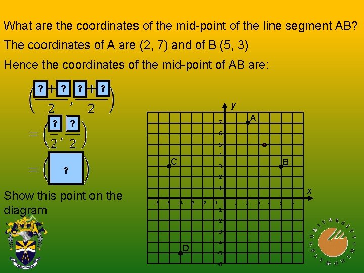 What are the coordinates of the mid-point of the line segment AB? The coordinates