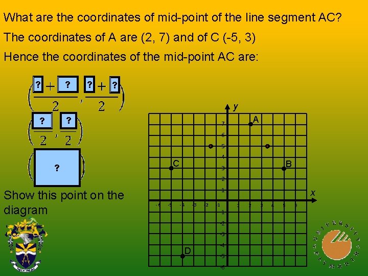 What are the coordinates of mid-point of the line segment AC? The coordinates of