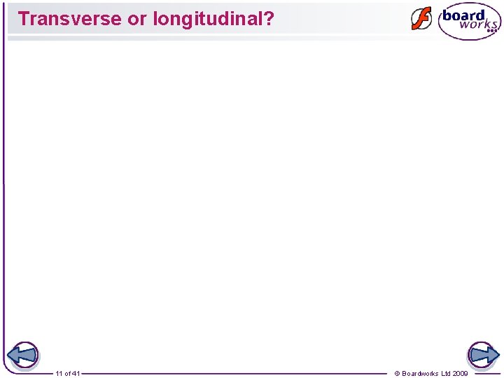 Transverse or longitudinal? 11 of 41 © Boardworks Ltd 2009 