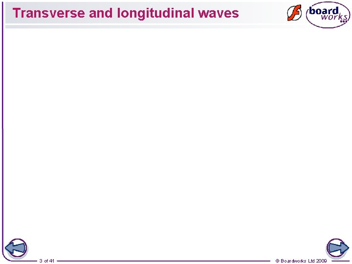 Transverse and longitudinal waves 3 of 41 © Boardworks Ltd 2009 