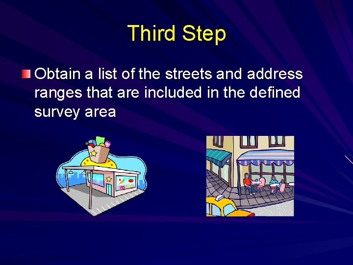 Third Step Obtain a list of the streets and address ranges that are included