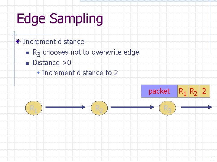 Edge Sampling Increment distance n R chooses not to overwrite edge 3 n Distance