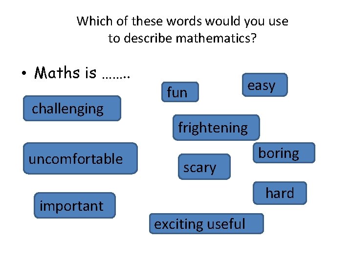 Which of these words would you use to describe mathematics? • Maths is …….