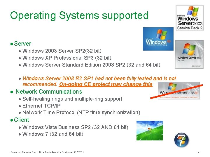 Operating Systems supported ● Server ● Windows 2003 Server SP 2(32 bit) ● Windows