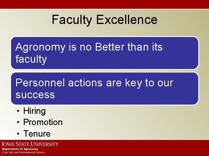 Faculty Excellence Agronomy is no Better than its faculty Personnel actions are key to
