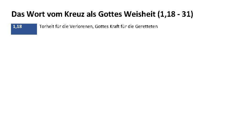 Das Wort vom Kreuz als Gottes Weisheit (1, 18 - 31) 1, 18 Torheit