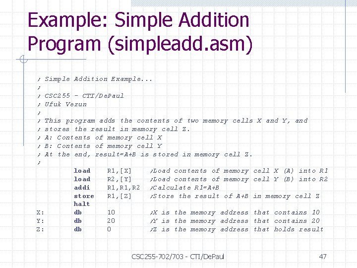 Example: Simple Addition Program (simpleadd. asm) ; ; ; Simple Addition Example. . .