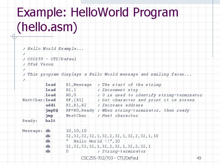 Example: Hello. World Program (hello. asm) ; ; ; ; Hello World Example. .
