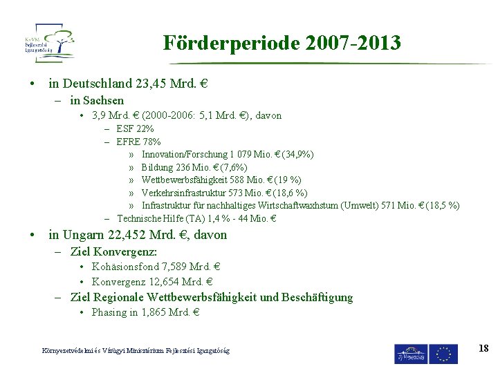 Förderperiode 2007 -2013 • in Deutschland 23, 45 Mrd. € – in Sachsen •