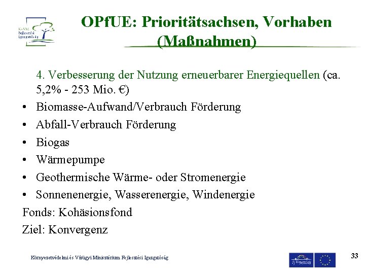 OPf. UE: Prioritätsachsen, Vorhaben (Maßnahmen) 4. Verbesserung der Nutzung erneuerbarer Energiequellen (ca. 5, 2%