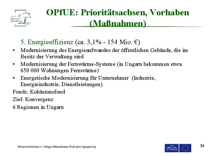 OPf. UE: Prioritätsachsen, Vorhaben (Maßnahmen) 5. Energieeffizienz (ca. 3, 1% - 154 Mio. €)