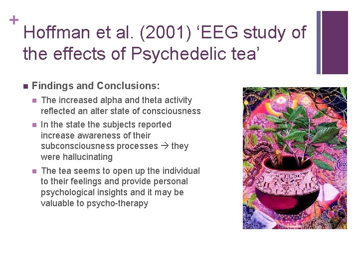 + Hoffman et al. (2001) ‘EEG study of the effects of Psychedelic tea’ n