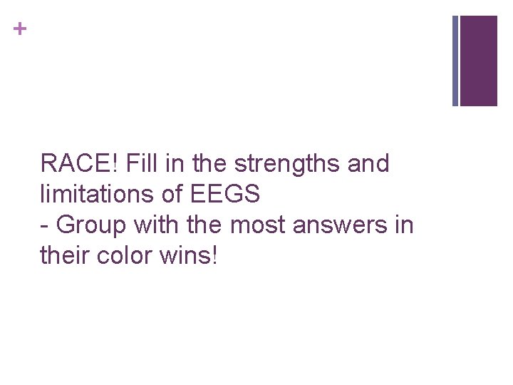 + RACE! Fill in the strengths and limitations of EEGS - Group with the