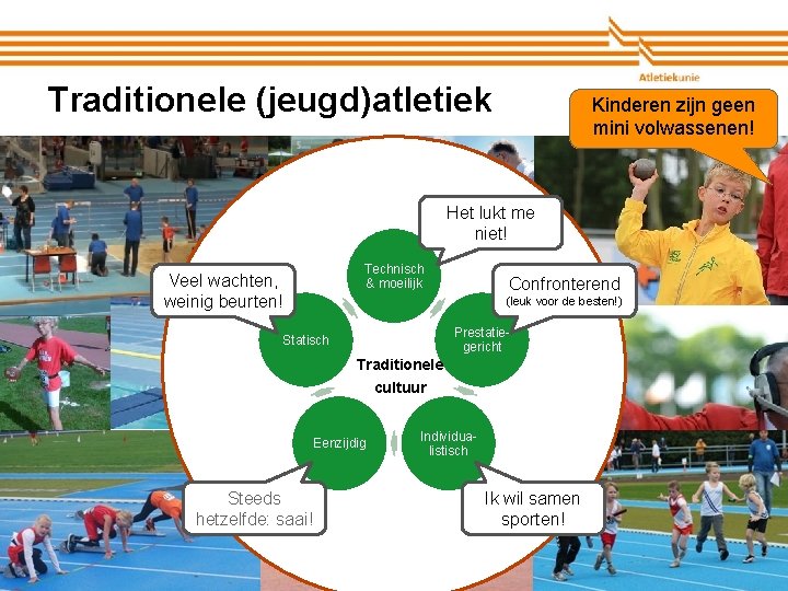 Traditionele (jeugd)atletiek Kinderen zijn geen mini volwassenen! Het lukt me niet! Technisch & moeilijk