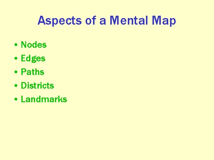 Aspects of a Mental Map • Nodes • Edges • Paths • Districts •