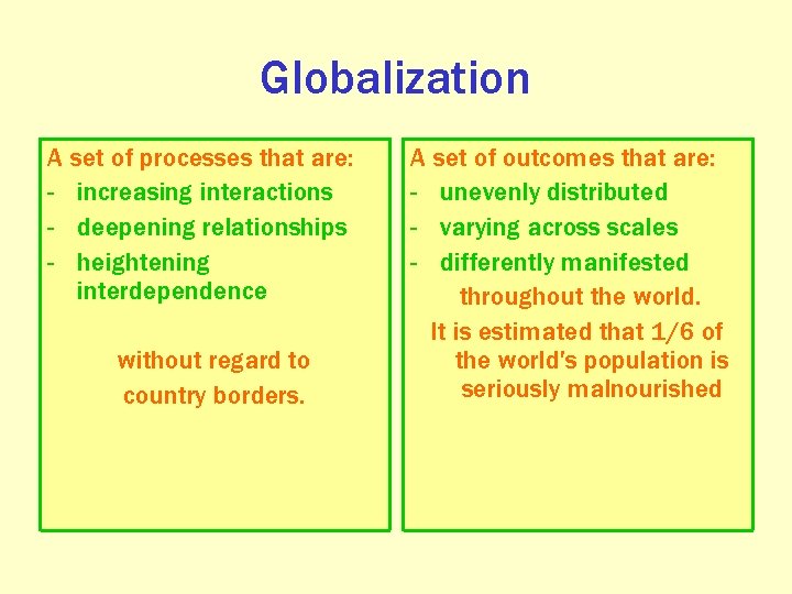 Globalization A set of processes that are: - increasing interactions - deepening relationships -
