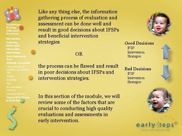 Early. Steps: Making Informed Decisions Introduction Gathering Information Observation Interviewing Norm Referenced Tools Authentic